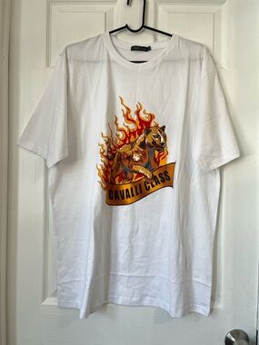 Cavalli Class White Graphic Flame Tiger T-Shirt Size 2XL